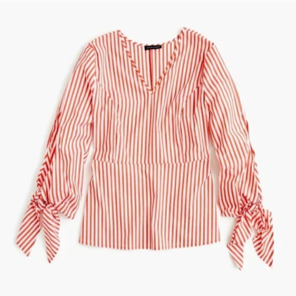 Universal Standard for J.Crew Red/White Striped Poplin Tie-Sleeve Blouse Size XS